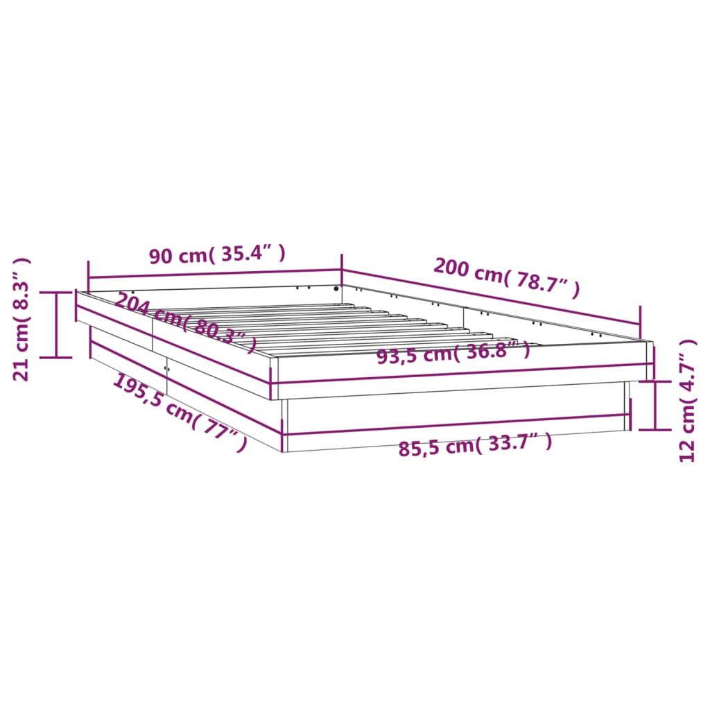LED okvir za krevet 90 x 200 cm od masivnog drva