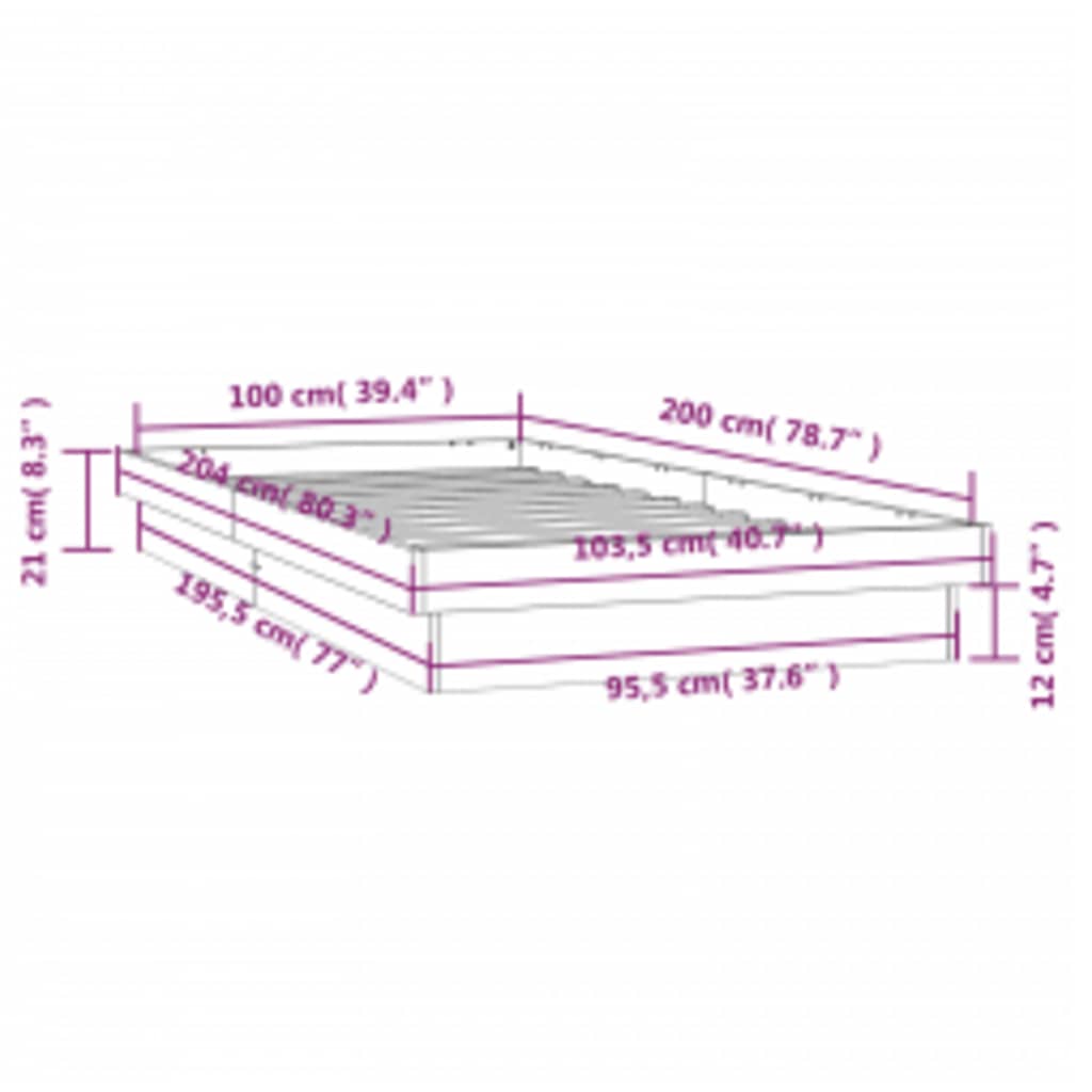 LED okvir za krevet 100 x 200 cm od masivnog drva