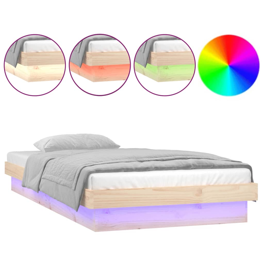LED okvir kreveta 75 x 190 cm za jednu osobu od masivnog drva