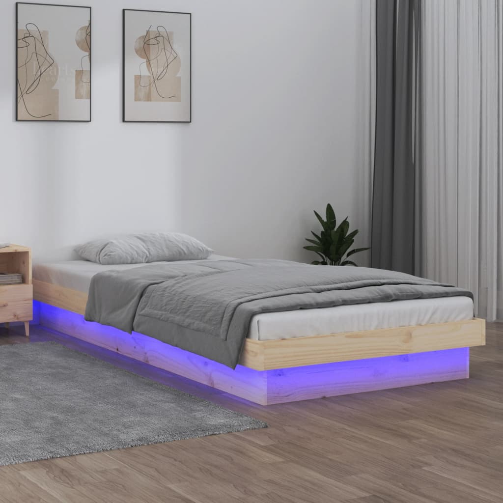 LED okvir kreveta 75 x 190 cm za jednu osobu od masivnog drva