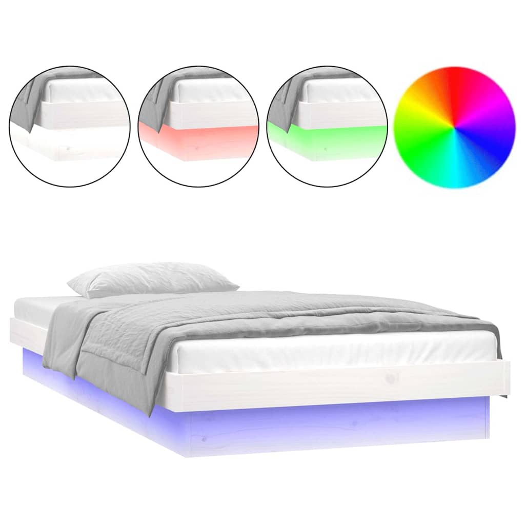 LED okvir kreveta bijeli 75x190 cm za jednu osobu masivno drvo