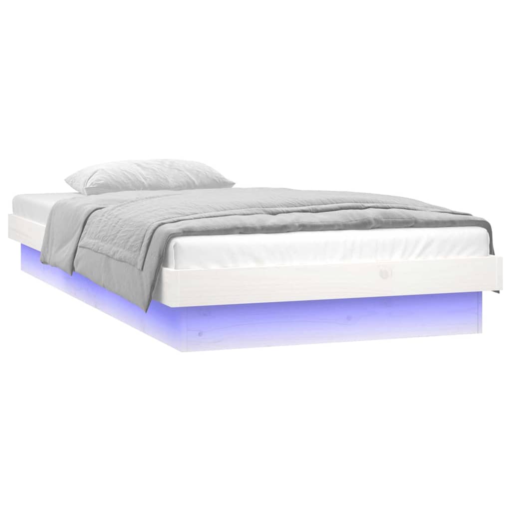 LED okvir kreveta bijeli 75x190 cm za jednu osobu masivno drvo
