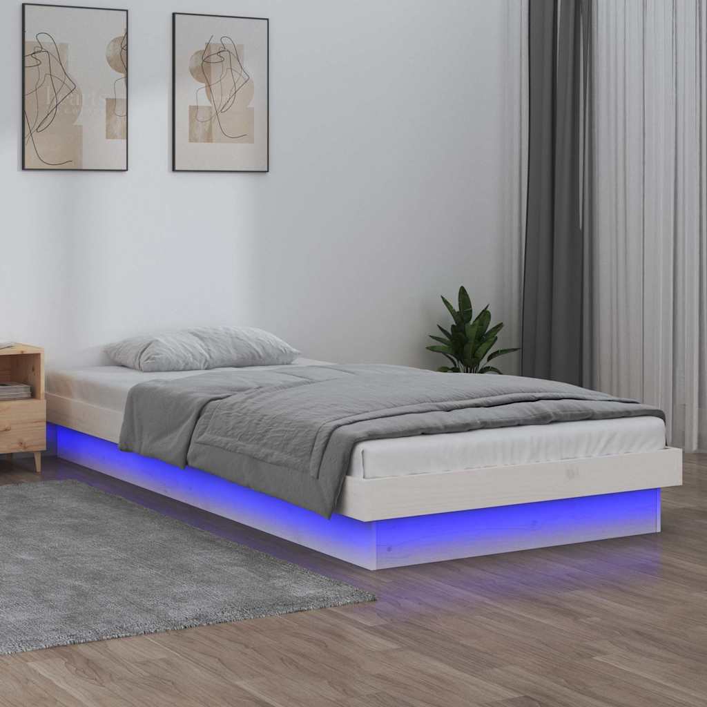 LED okvir kreveta bijeli 75x190 cm za jednu osobu masivno drvo