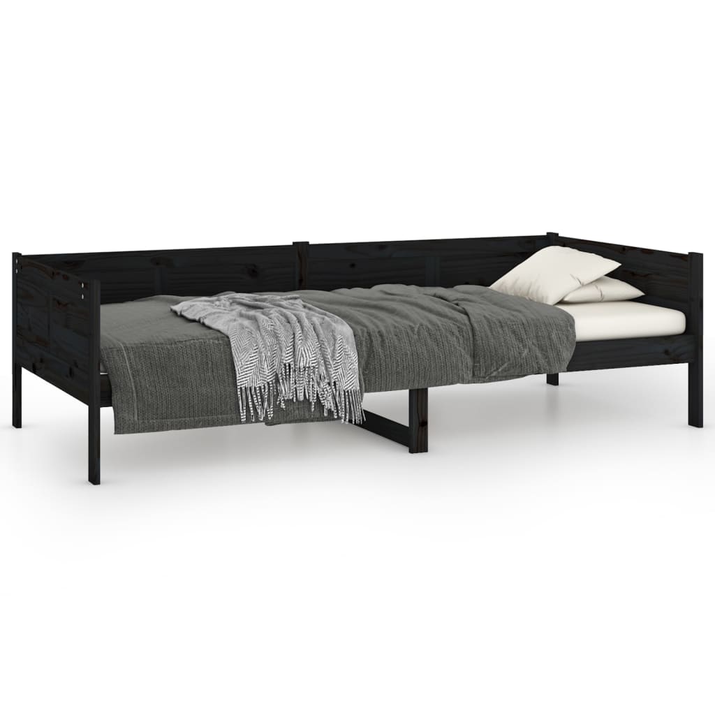 Dnevni ležaj od masivne borovine crni 90 x 190 cm
