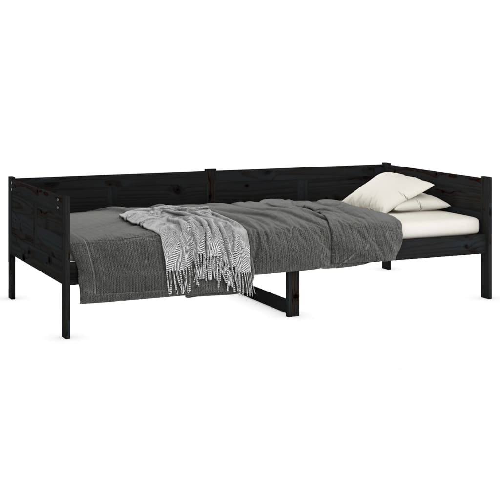 Dnevni ležaj od masivne borovine crni 90 x 190 cm