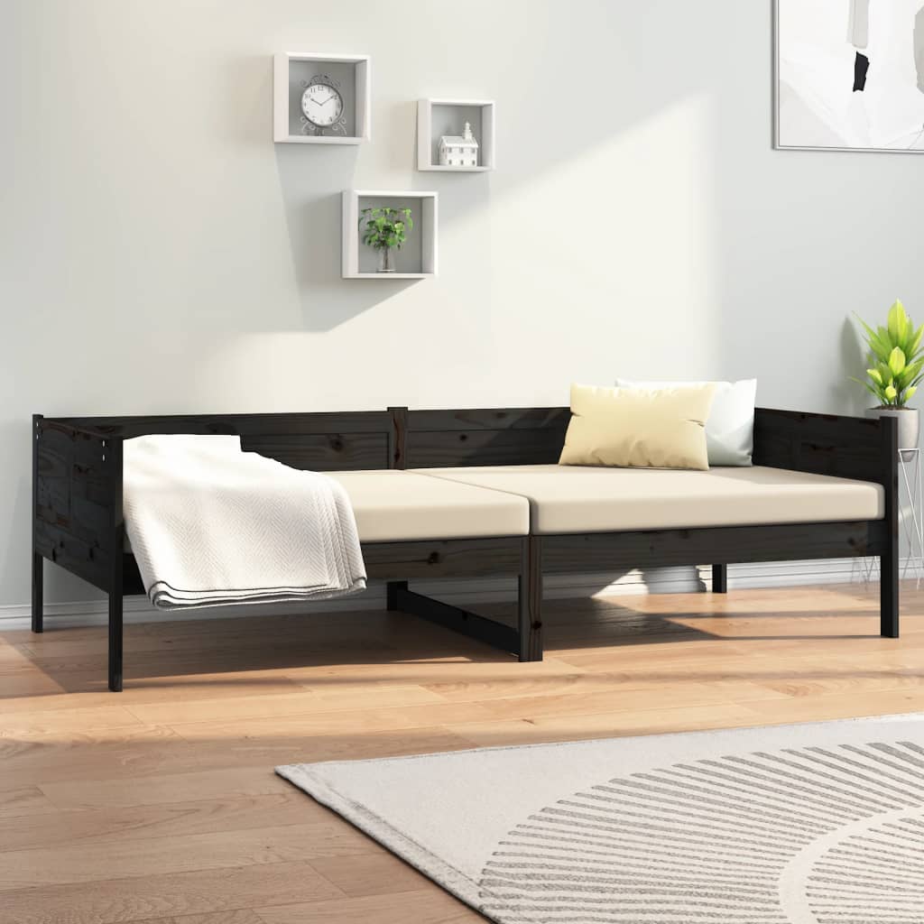 Dnevni ležaj od masivne borovine crni 90 x 190 cm