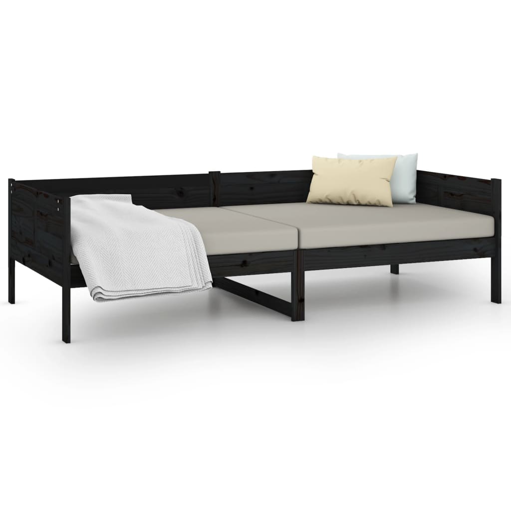 Dnevni ležaj od masivne borovine crni 90 x 190 cm