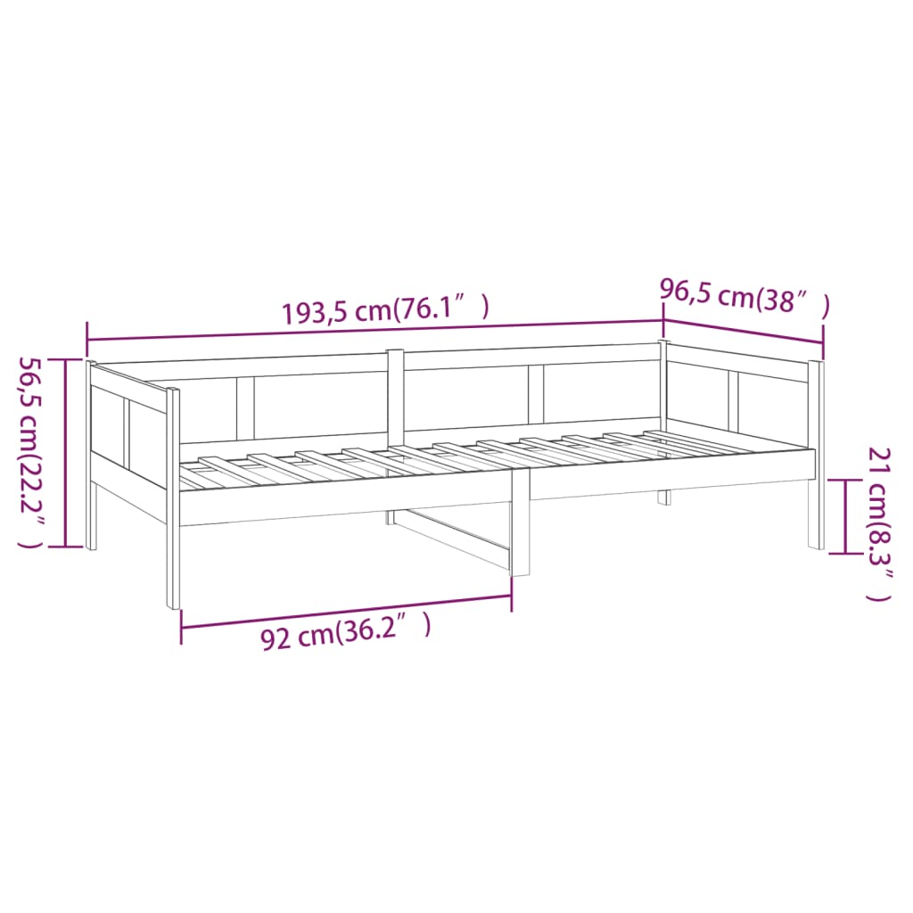 Dnevni ležaj od masivne borovine crni 90 x 190 cm