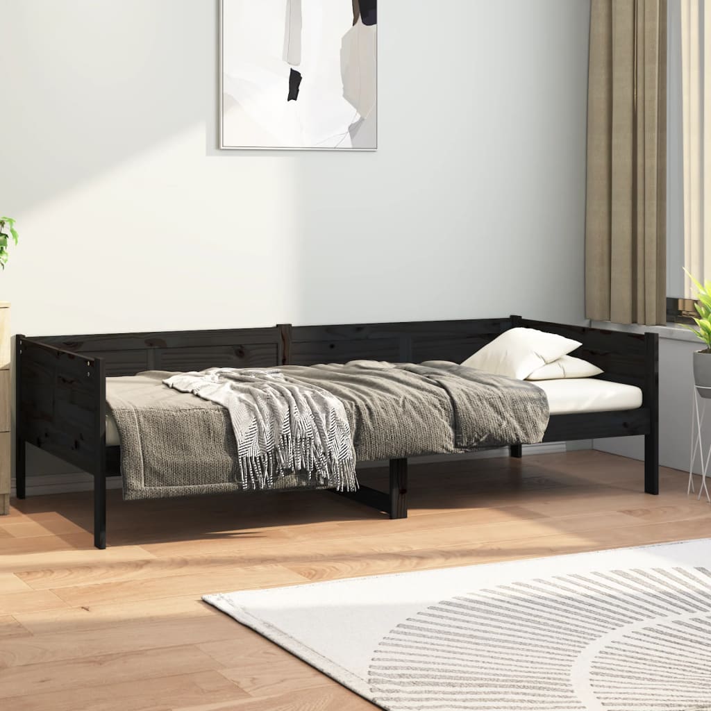 Dnevni ležaj od masivne borovine crni 90 x 190 cm