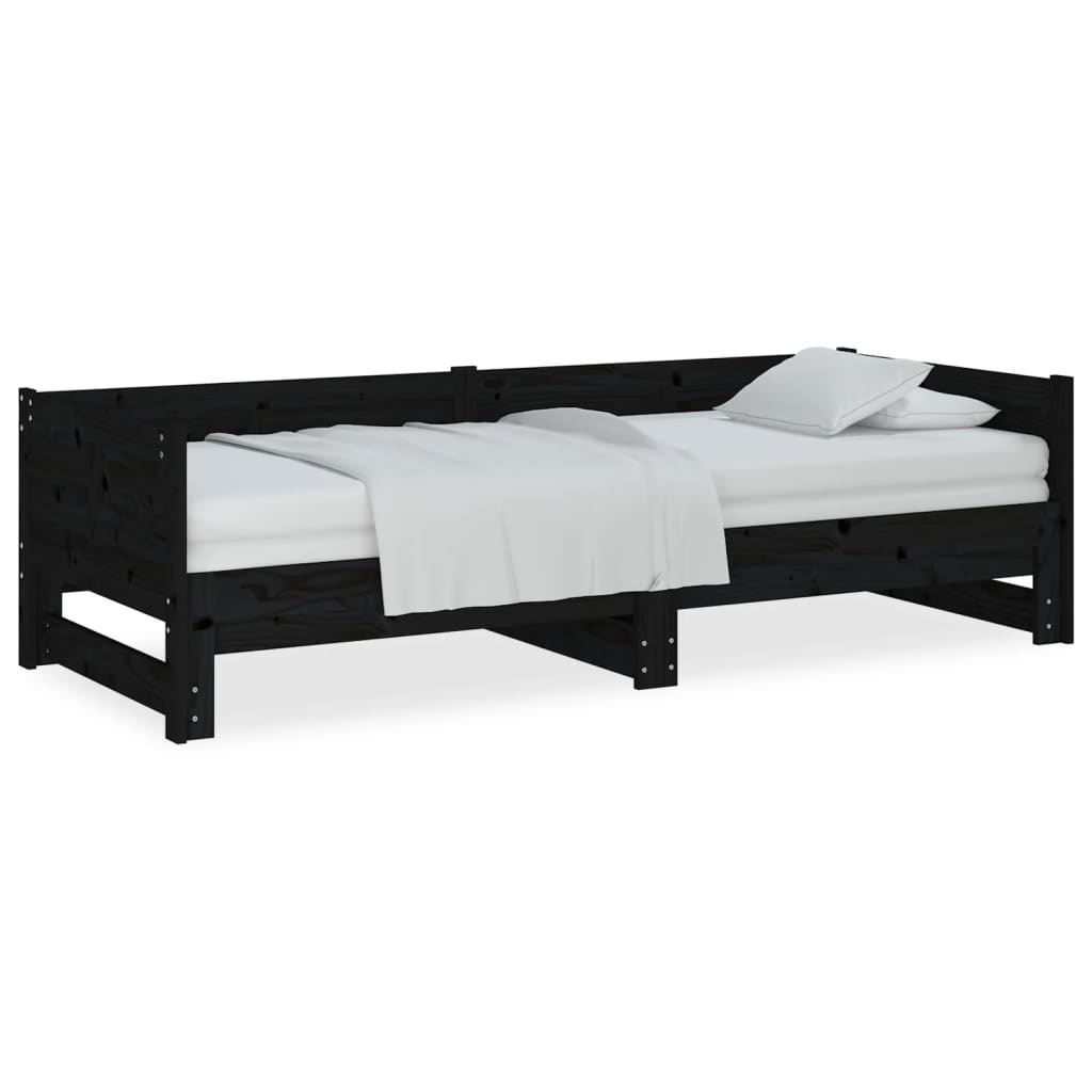 Dnevni ležaj na izvlačenje 2x(90x200) cm crni od borovine