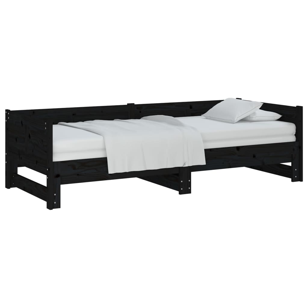 Dnevni ležaj na izvlačenje 2x(90x200) cm crni od borovine