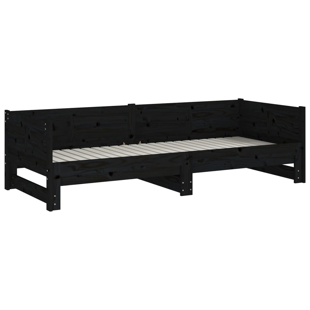 Dnevni ležaj na izvlačenje 2x(90x200) cm crni od borovine