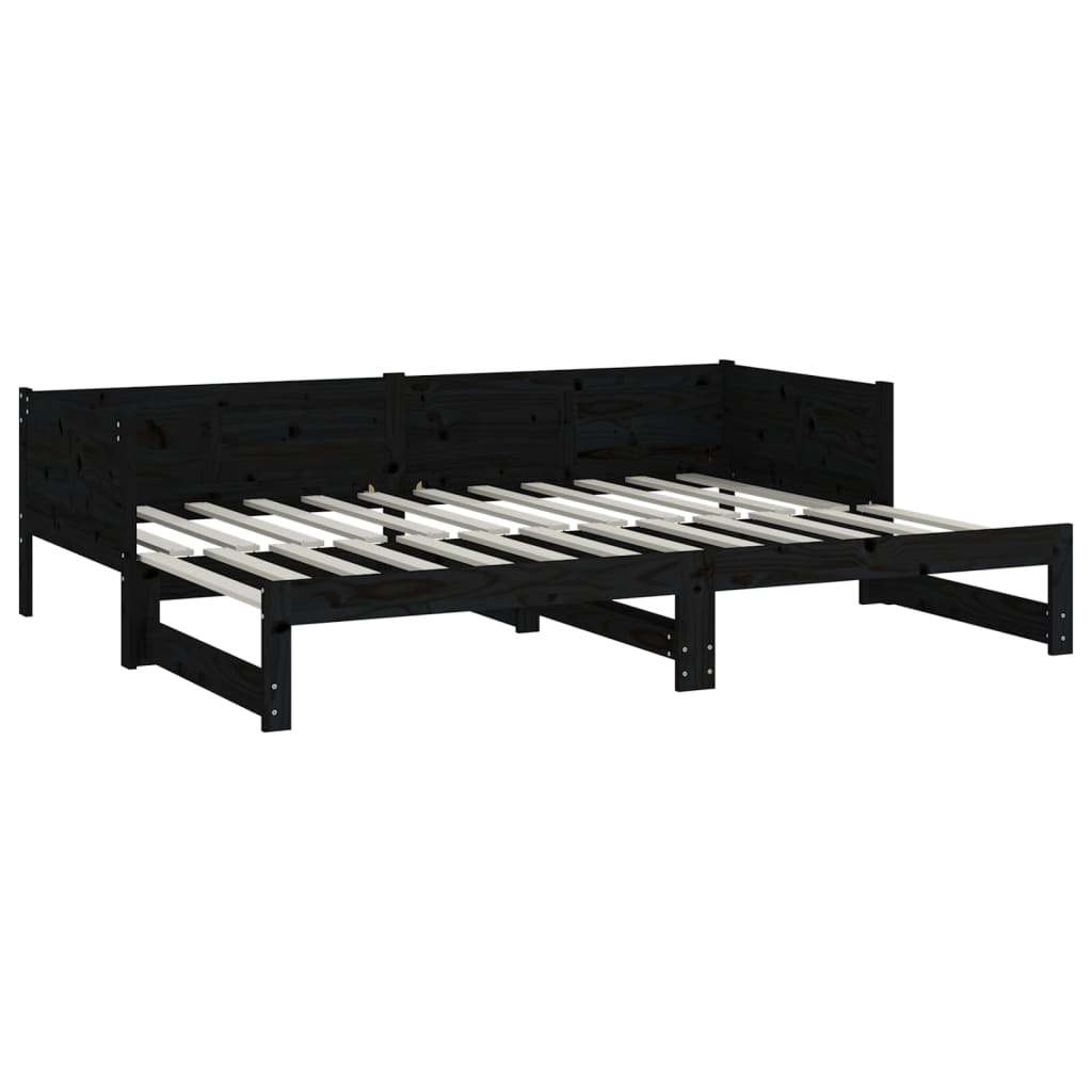Dnevni ležaj na izvlačenje 2x(90x200) cm crni od borovine