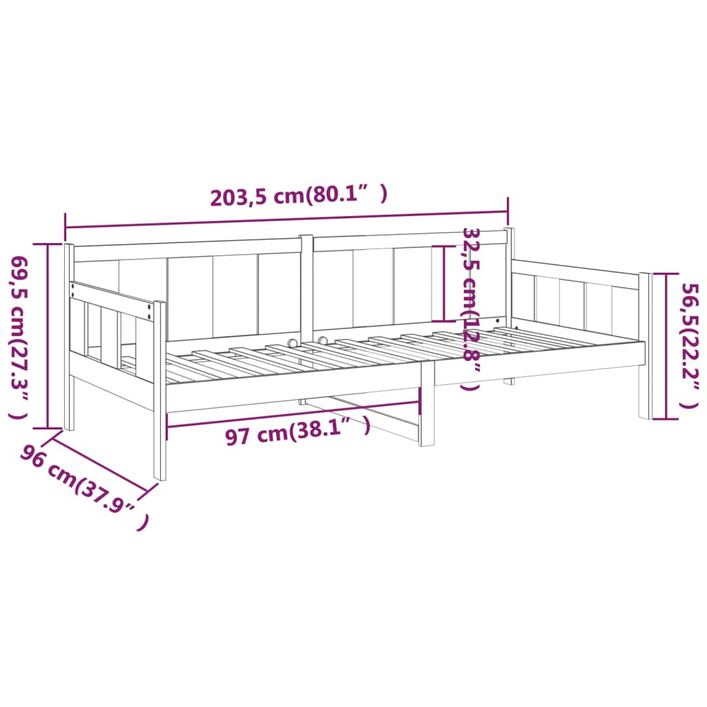 Dnevni ležaj od masivne borovine smeđa boja meda 90 x 200 cm