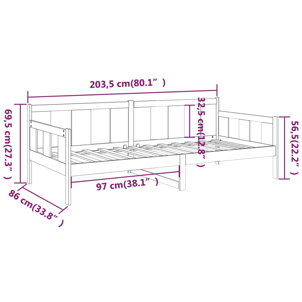 Dnevni ležaj od masivne borovine 80 x 200 cm