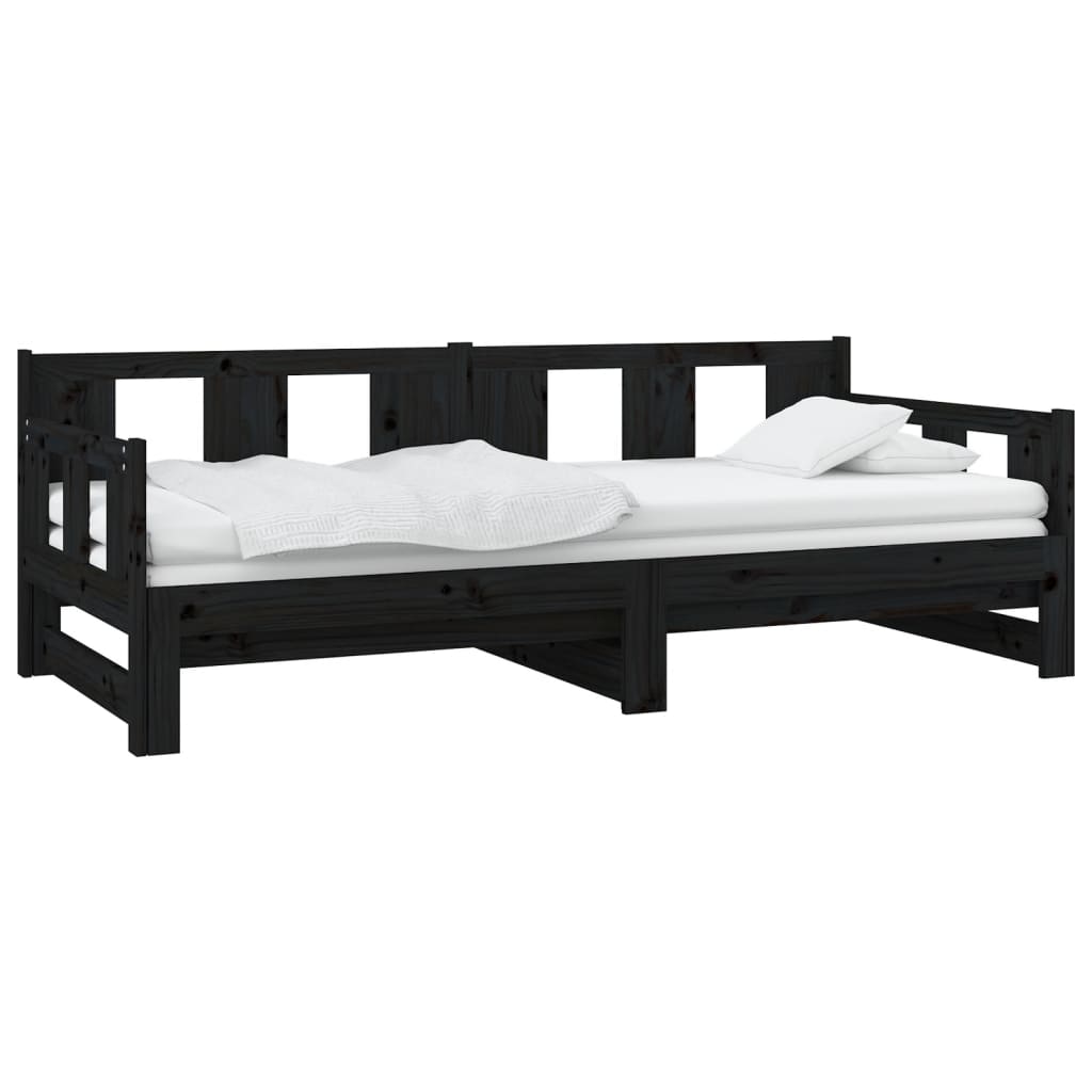 Dnevni ležaj na izvlačenje crni 2x (80x200) cm masivna borovina
