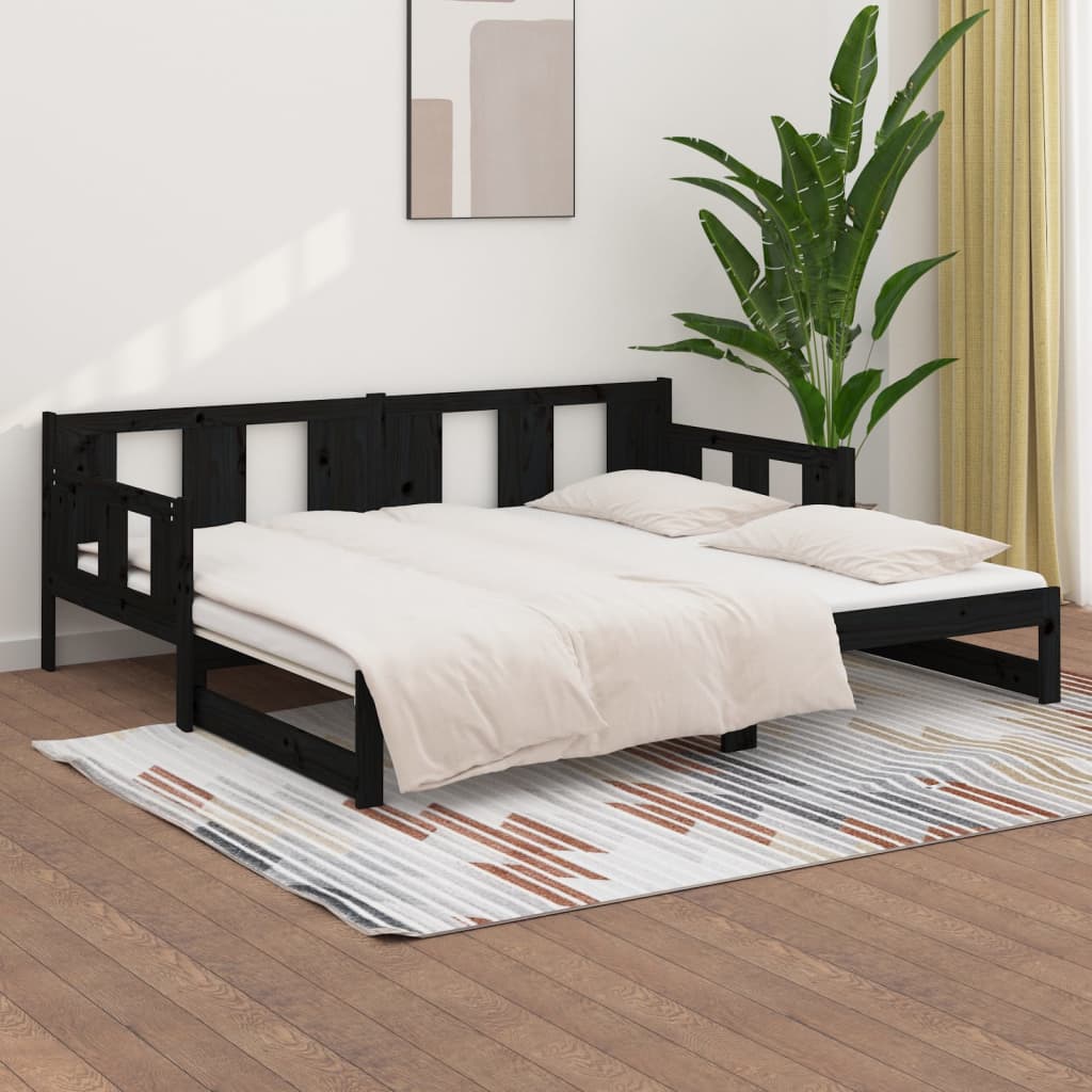 Dnevni ležaj na izvlačenje crni 2x (80x200) cm masivna borovina