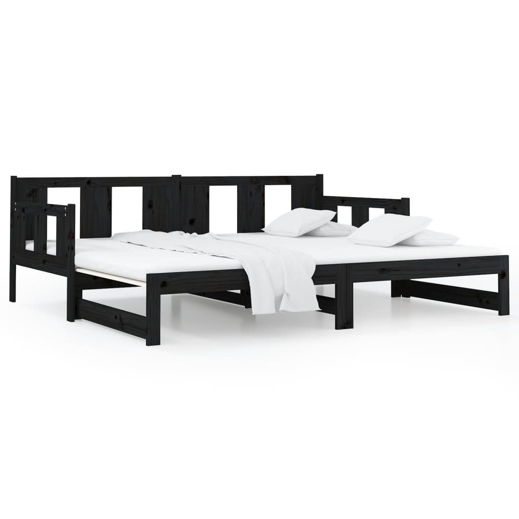 Dnevni ležaj na izvlačenje crni 2x (80x200) cm masivna borovina
