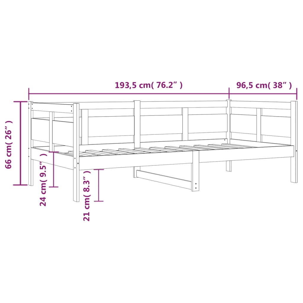 Dnevni ležaj bijeli od masivne borovine 90 x 190 cm
