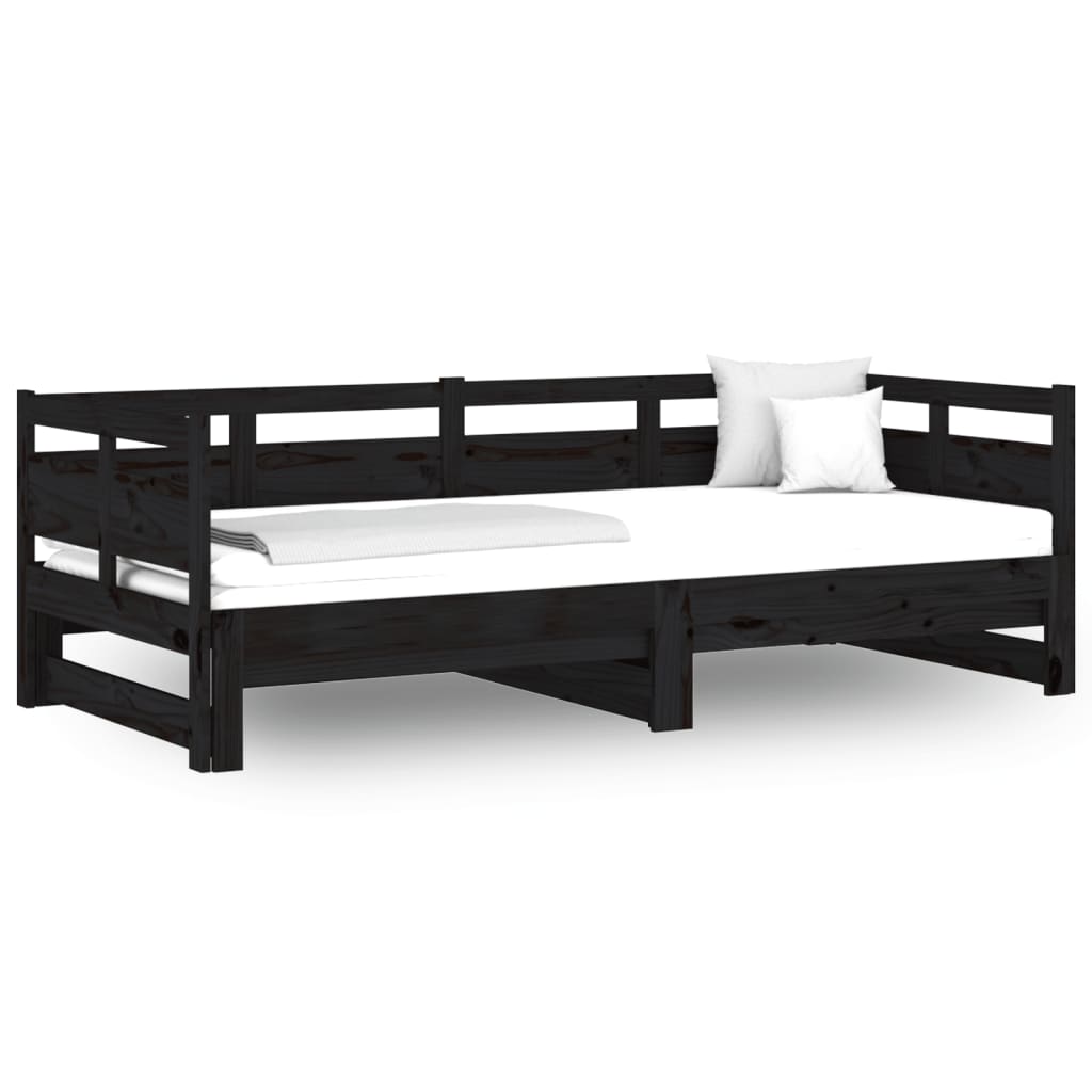 Dnevni ležaj na izvlačenje crni 2x (80x200) cm masivna borovina
