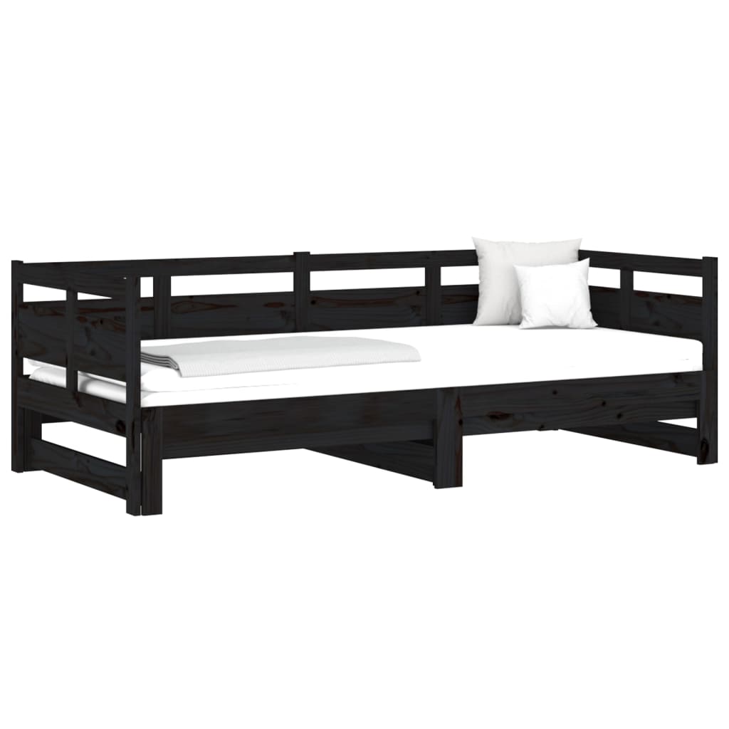 Dnevni ležaj na izvlačenje crni 2x (80x200) cm masivna borovina