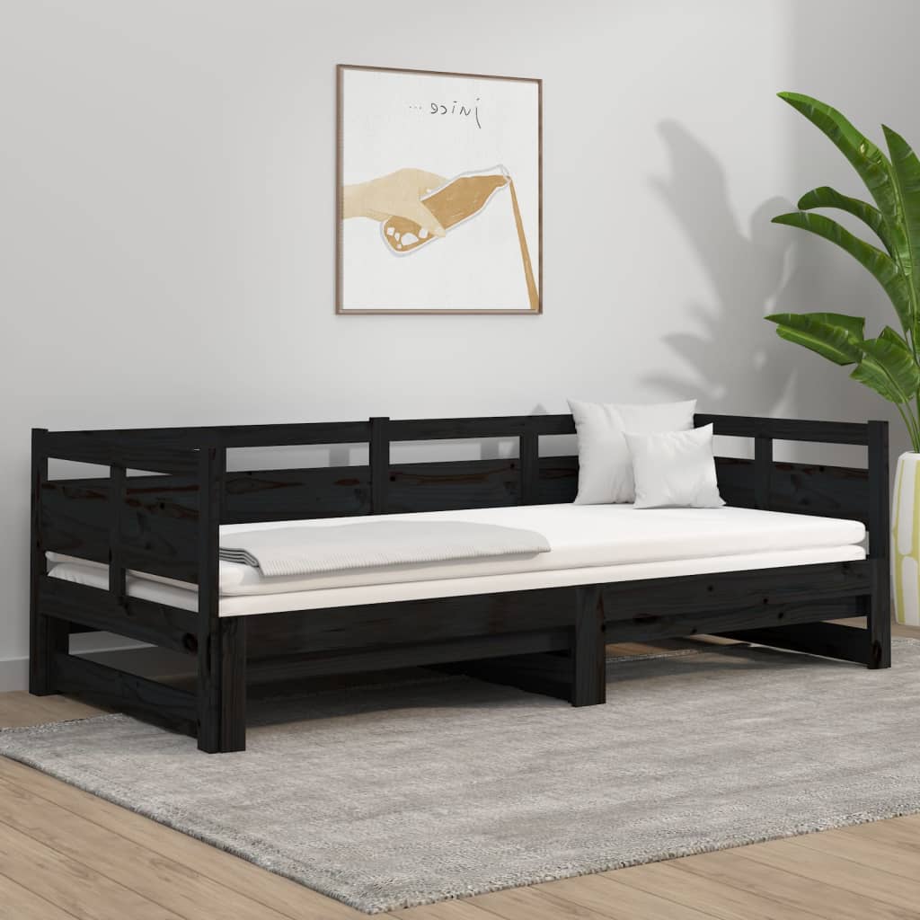 Dnevni ležaj na izvlačenje crni 2x (80x200) cm masivna borovina