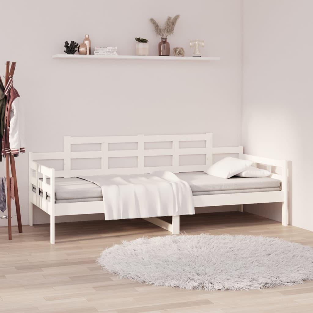 Dnevni ležaj bijeli od masivne borovine 90 x 190 cm