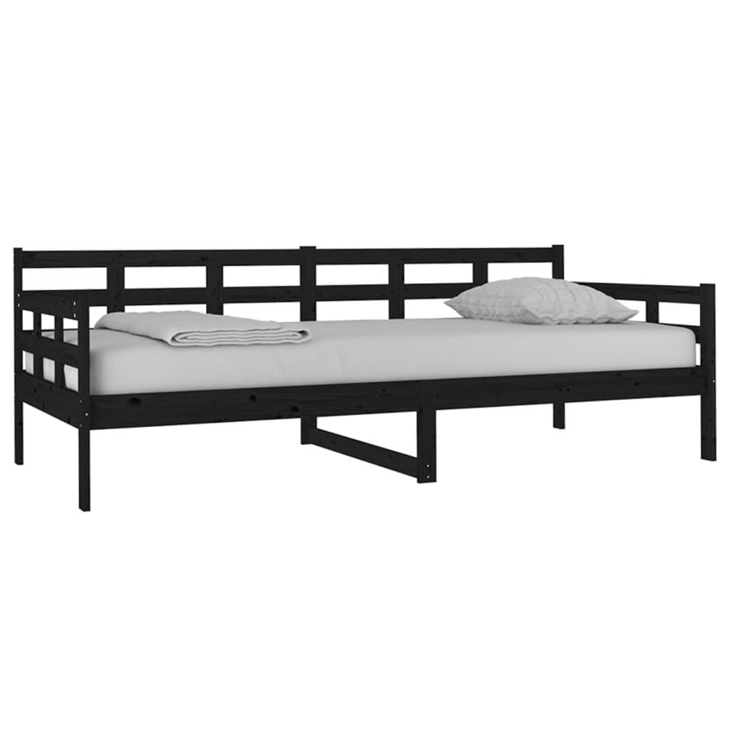 Dnevni ležaj od masivne borovine crni 90 x 200 cm