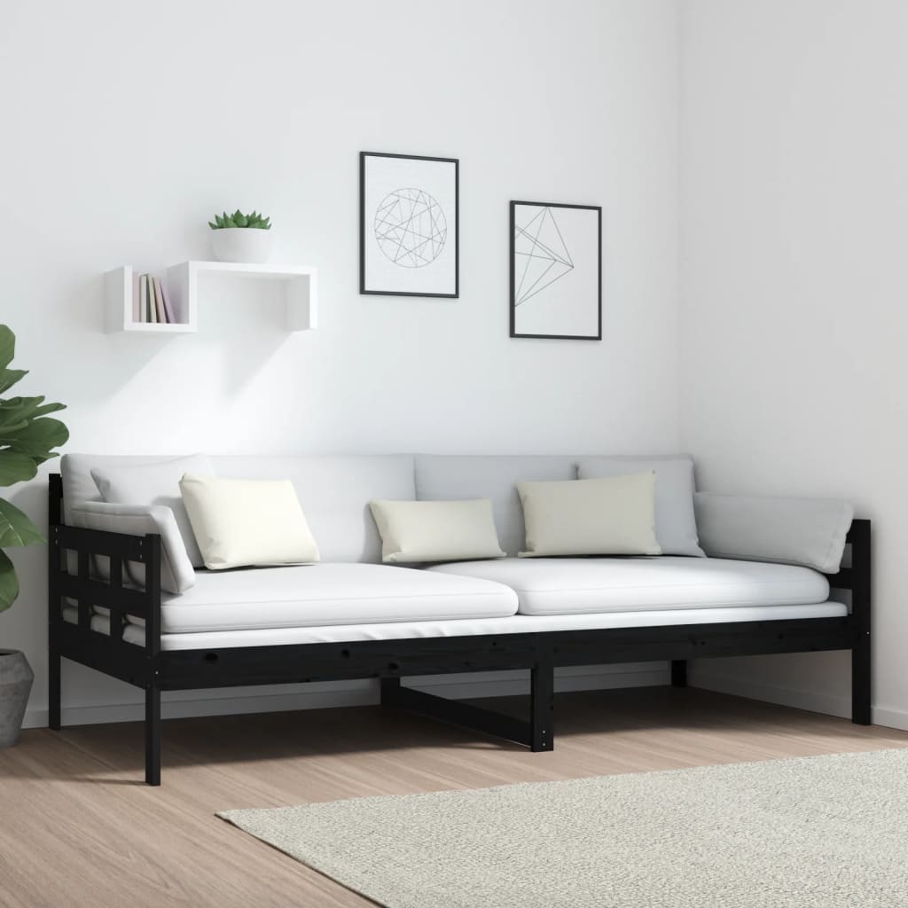 Dnevni ležaj od masivne borovine crni 90 x 200 cm