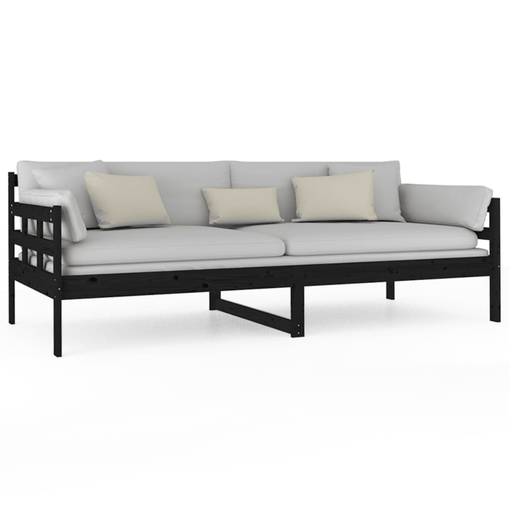 Dnevni ležaj od masivne borovine crni 90 x 200 cm
