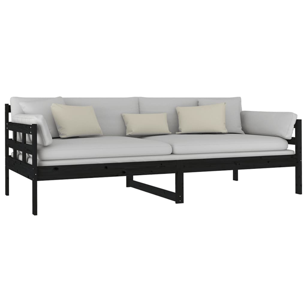 Dnevni ležaj od masivne borovine crni 90 x 200 cm