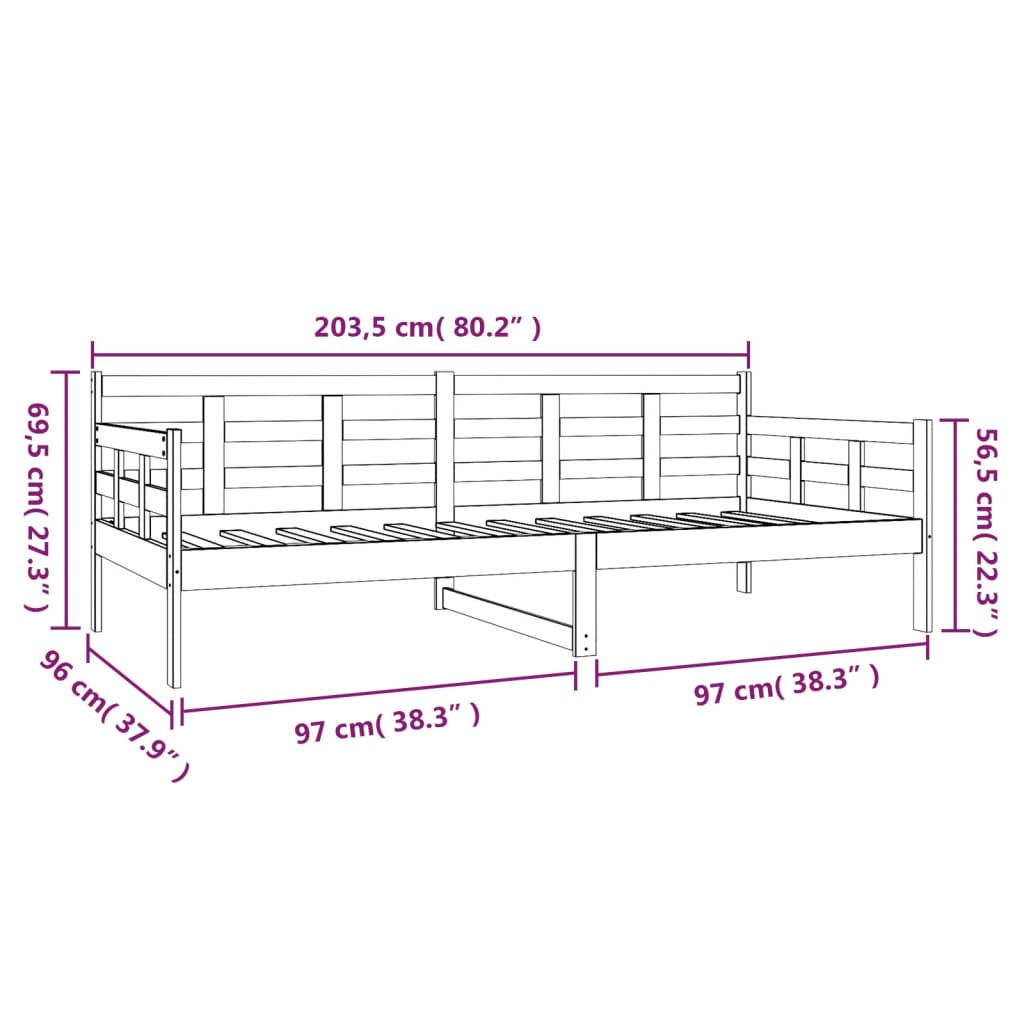 Dnevni ležaj od masivne borovine crni 90 x 200 cm