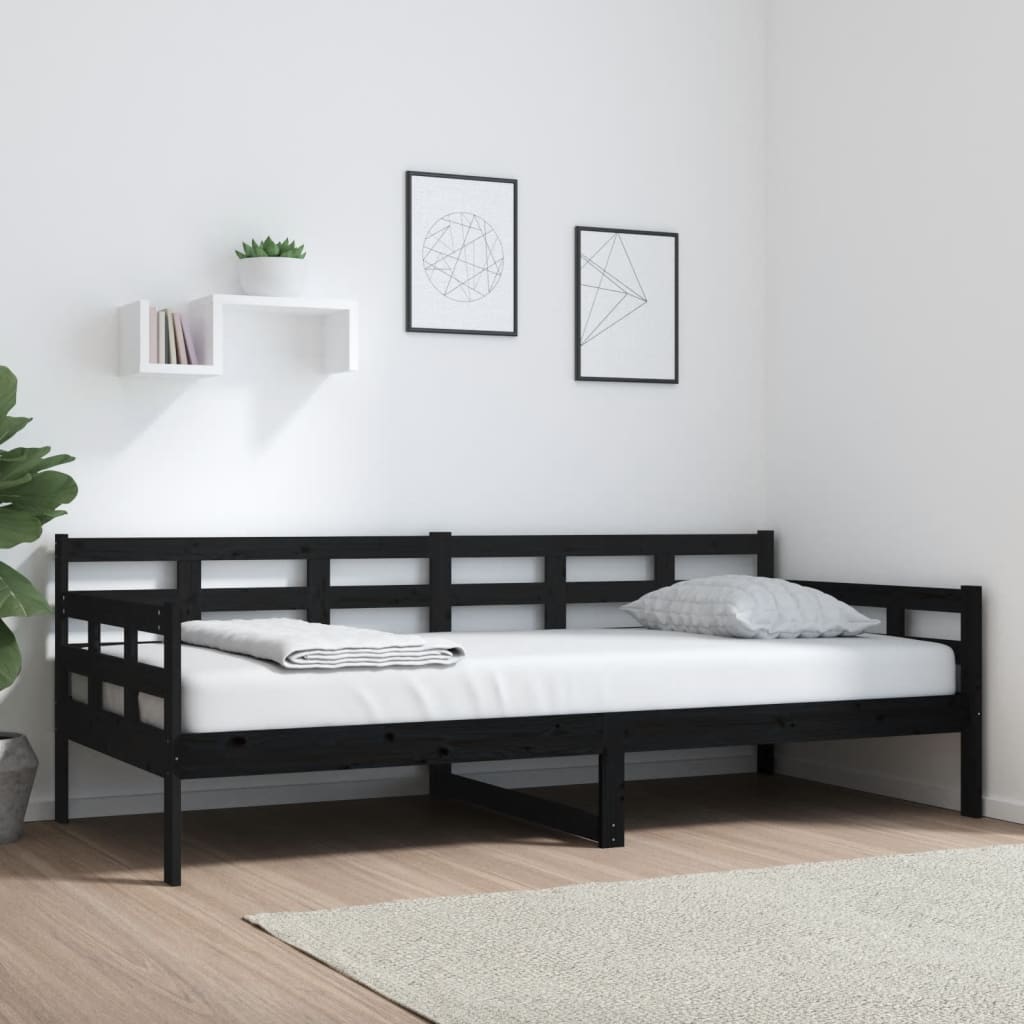Dnevni ležaj od masivne borovine crni 90 x 200 cm