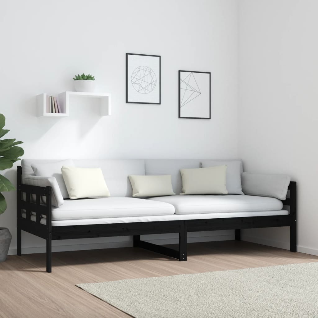 Dnevni ležaj od masivne borovine crni 80 x 200 cm