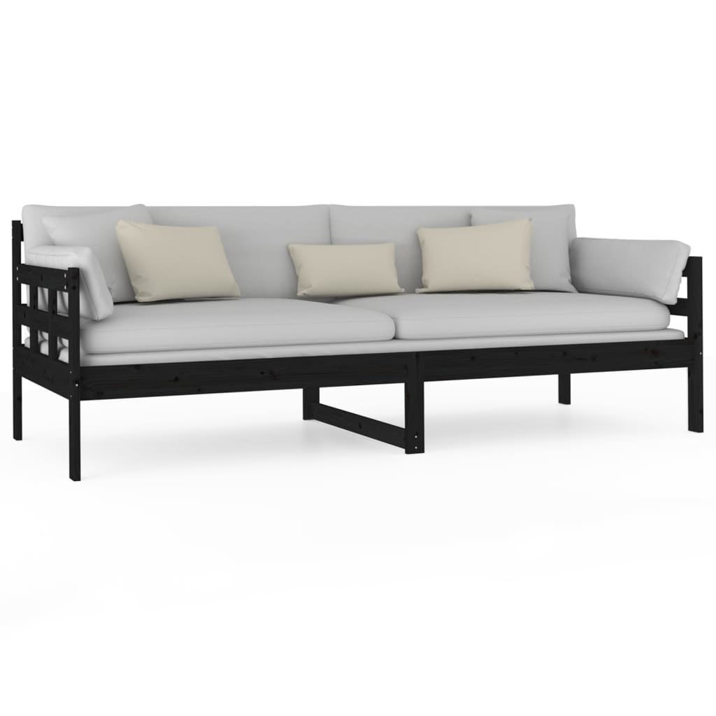 Dnevni ležaj od masivne borovine crni 80 x 200 cm