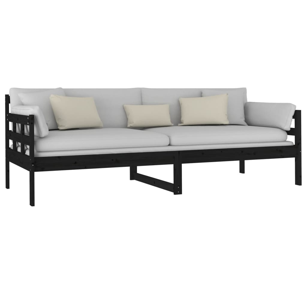Dnevni ležaj od masivne borovine crni 80 x 200 cm