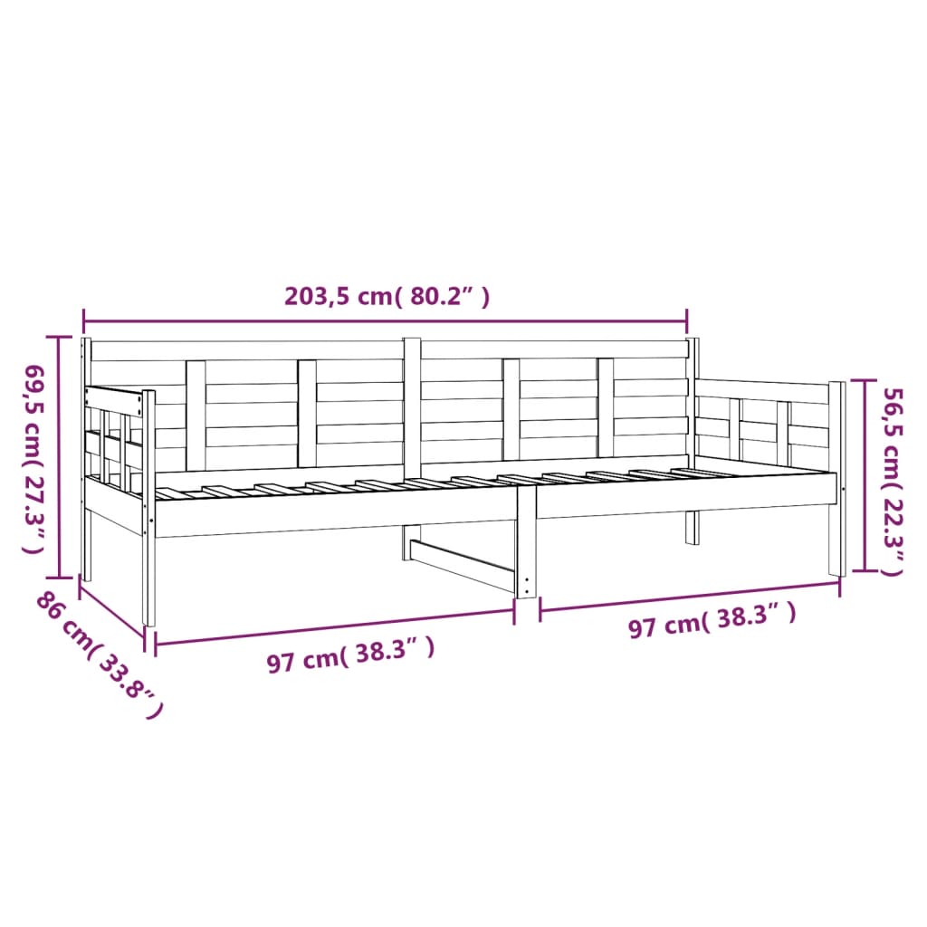 Dnevni ležaj od masivne borovine crni 80 x 200 cm