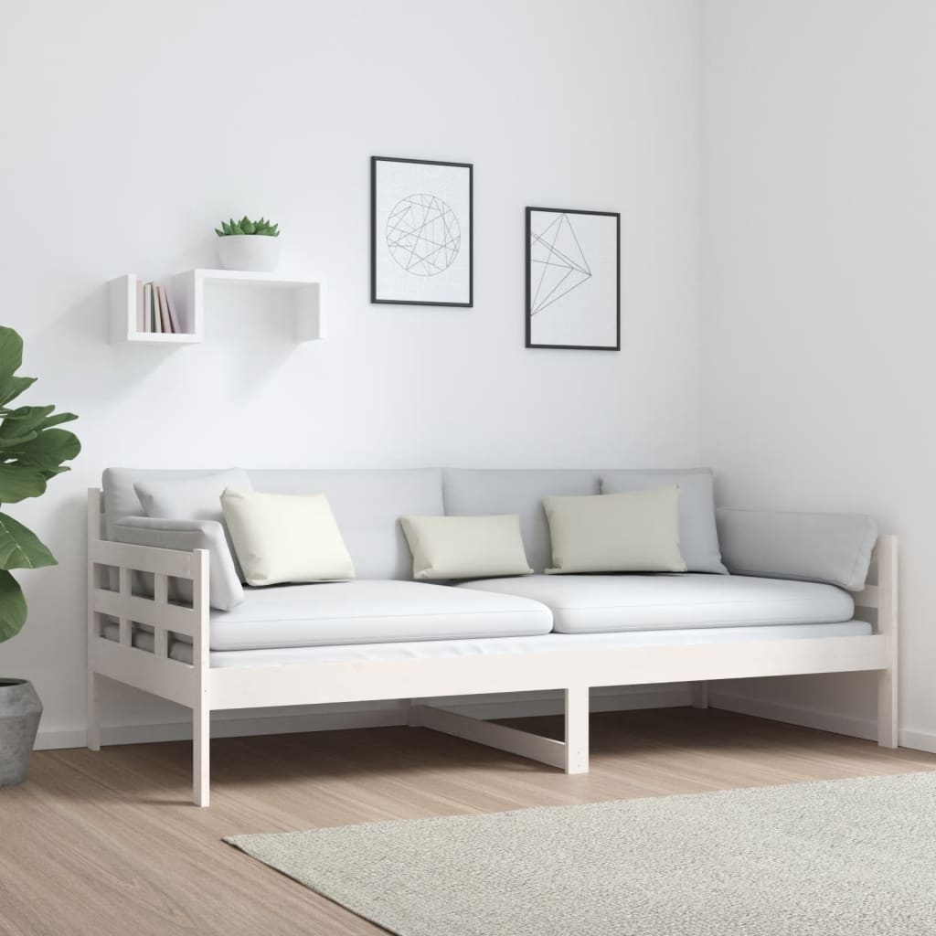 Dnevni ležaj bijeli od masivne borovine 90 x 190 cm
