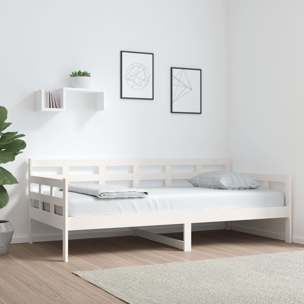 Dnevni ležaj bijeli od masivne borovine 90 x 190 cm