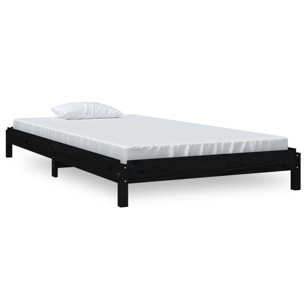 Složivi krevet crni 90x200 cm od masivne borovine