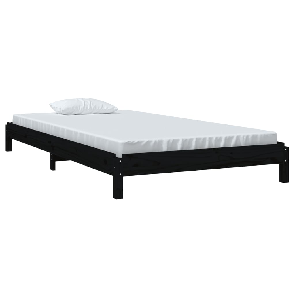 Složivi krevet crni 90x200 cm od masivne borovine