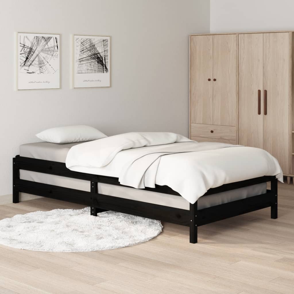 Složivi krevet crni 90x200 cm od masivne borovine