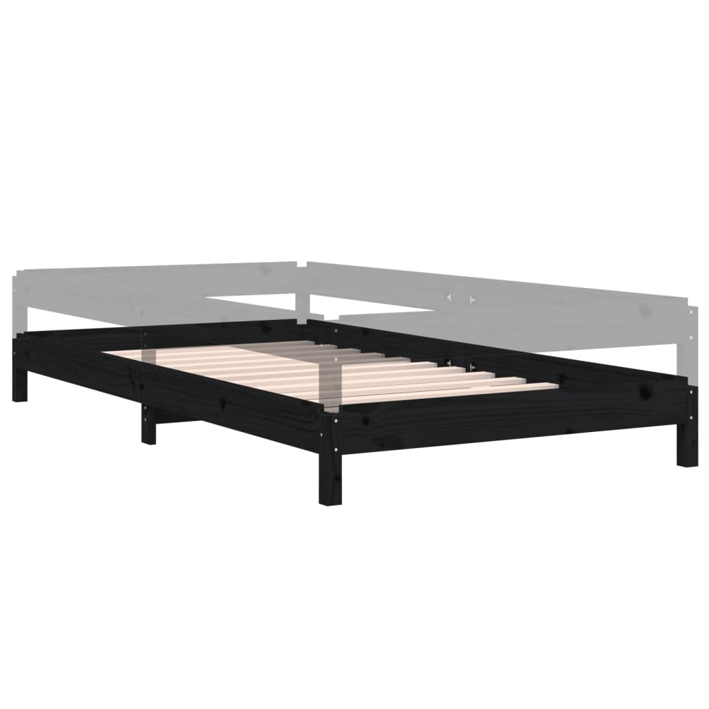 Složivi krevet crni 90x200 cm od masivne borovine