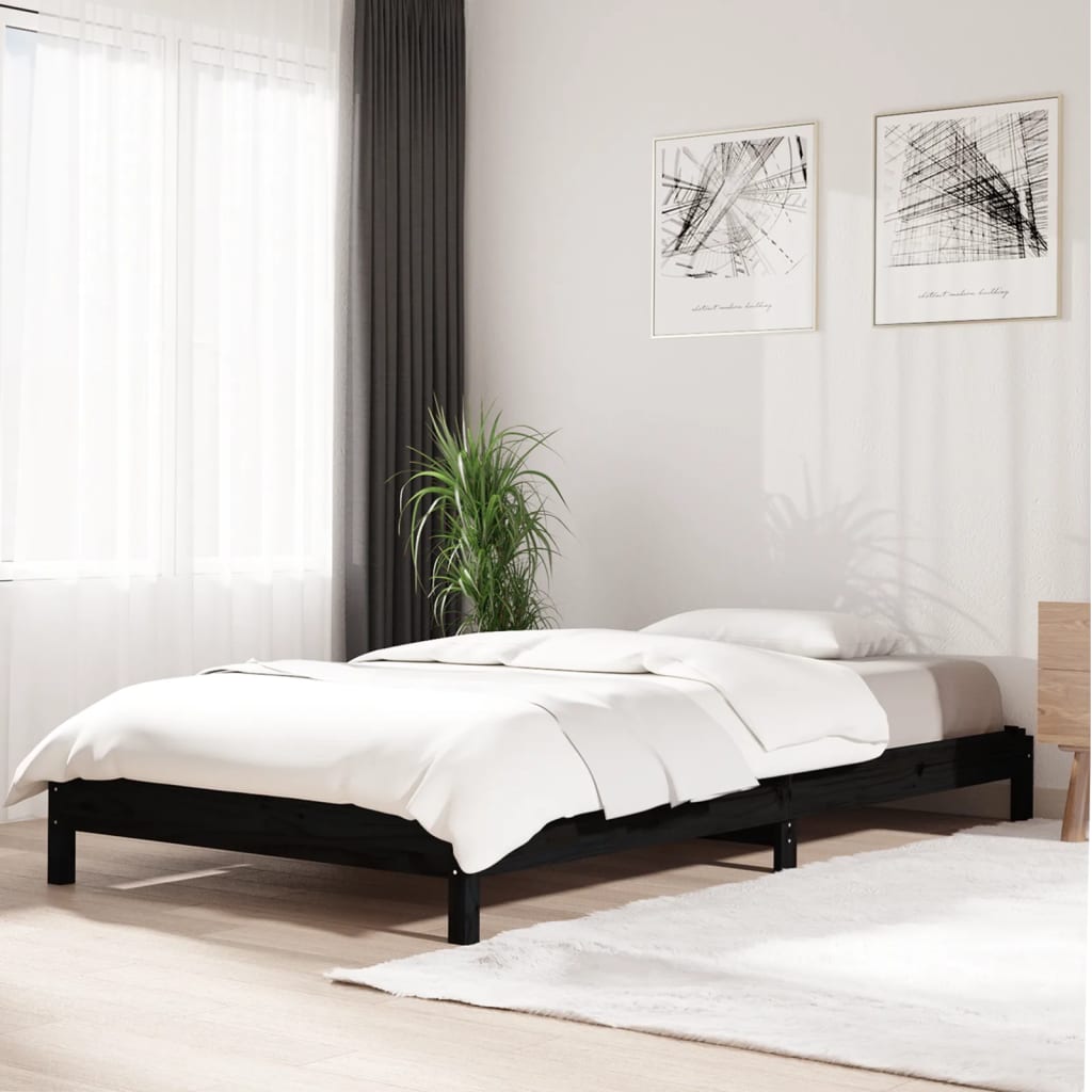 Složivi krevet crni 90x200 cm od masivne borovine