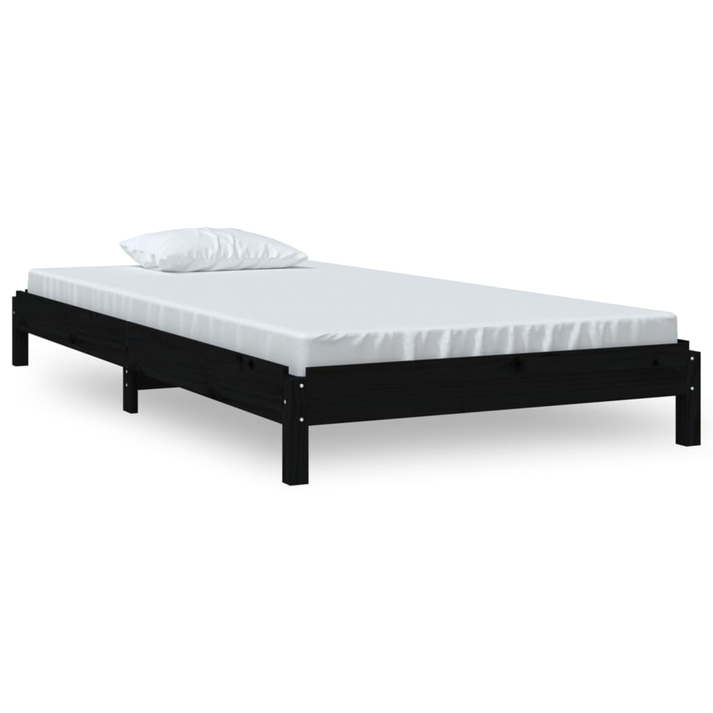 Složivi krevet crni 75 x 190 cm od masivne borovine