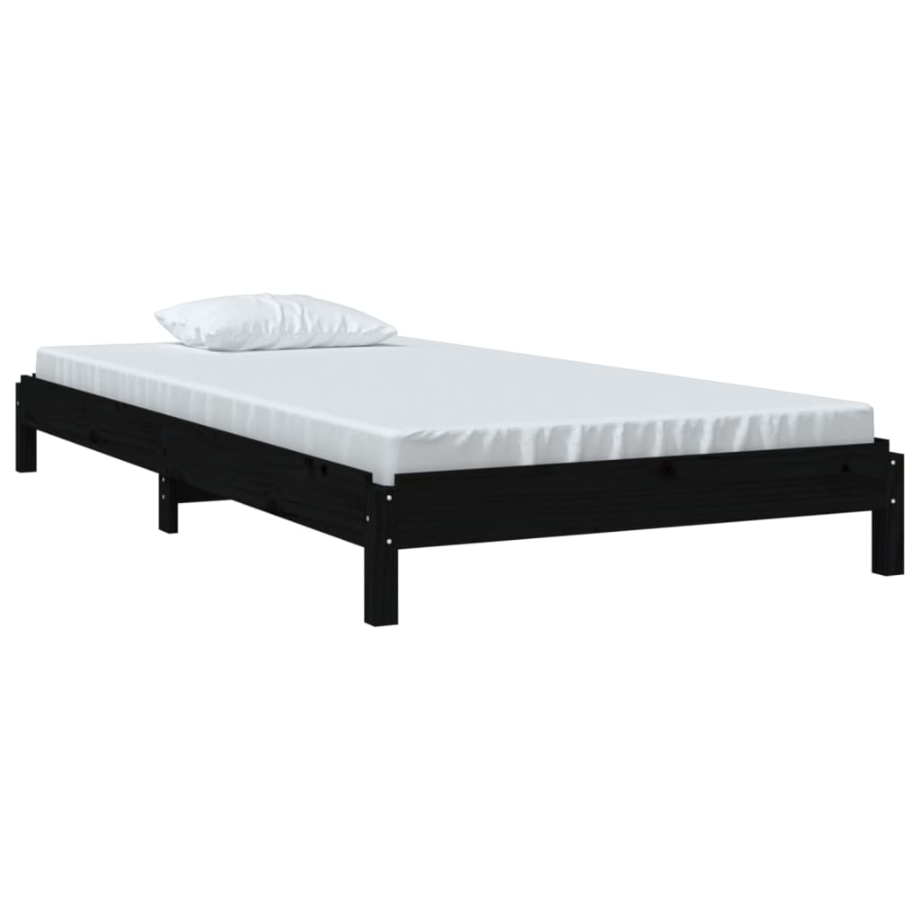 Složivi krevet crni 75 x 190 cm od masivne borovine