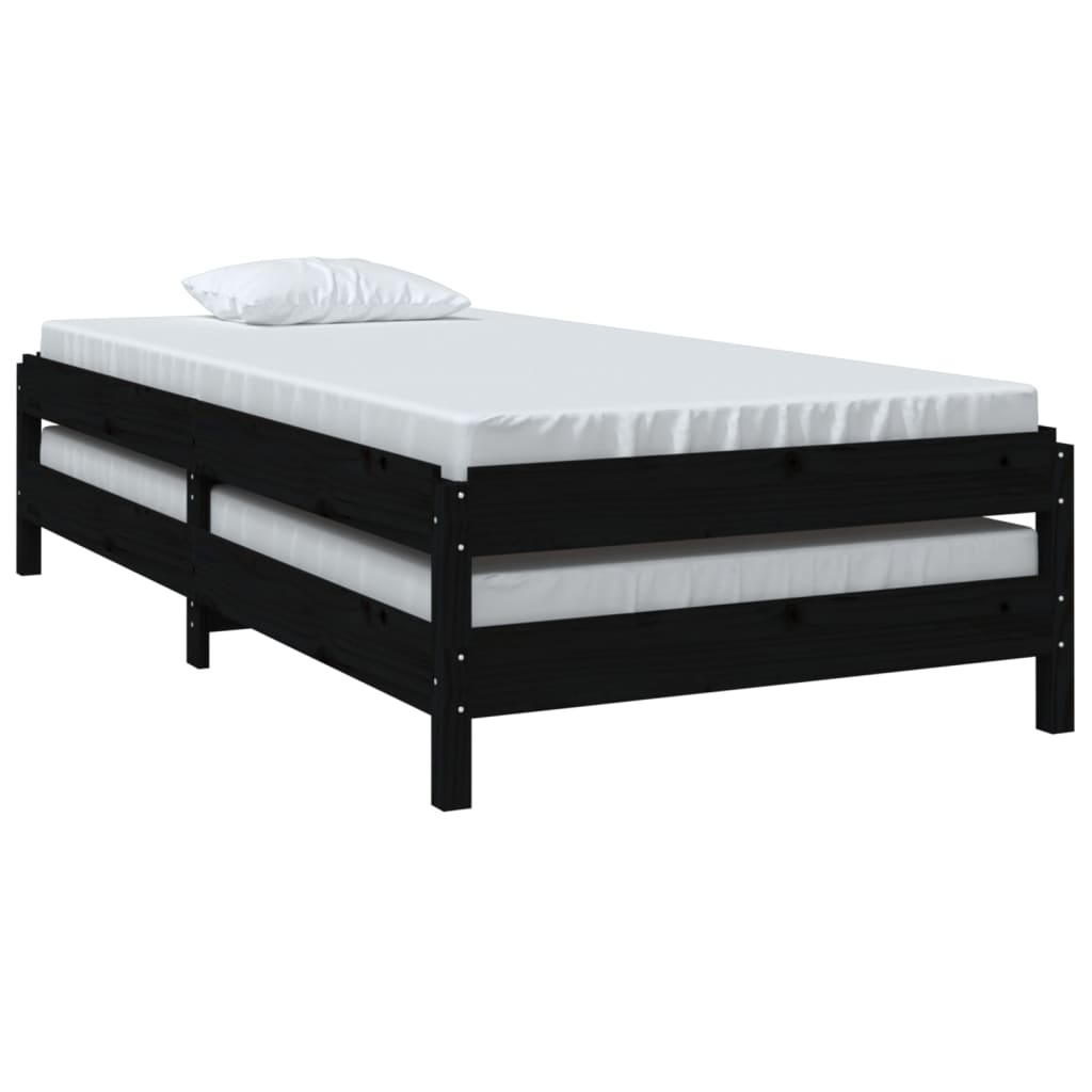 Složivi krevet crni 75 x 190 cm od masivne borovine