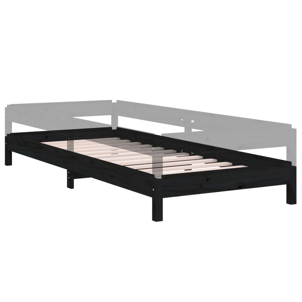 Složivi krevet crni 75 x 190 cm od masivne borovine