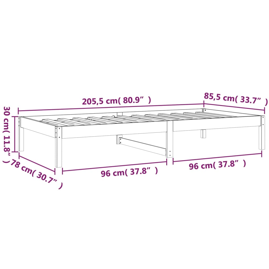Dnevni krevet bez madraca bijeli 80 x 200 cm masivna borovina