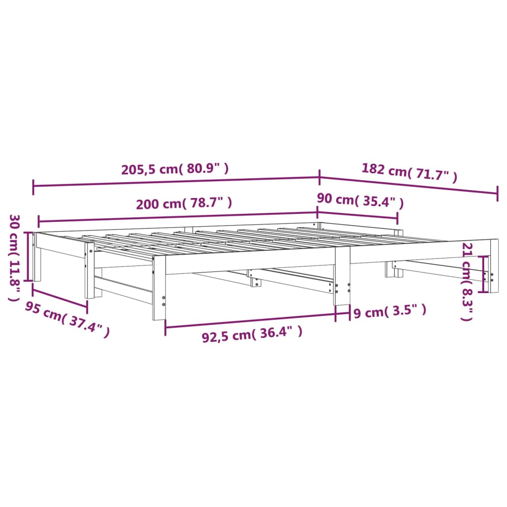 Dnevni ležaj na izvlačenje bijeli 2x(90x200)cm masivna borovina